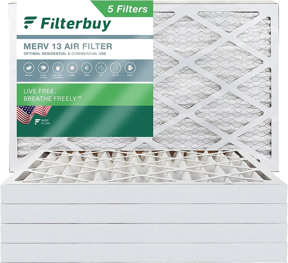 13 (5-Pack) 20x32x2 MERV Filterbuy HVAC Pleated Air Furnace Filters AC