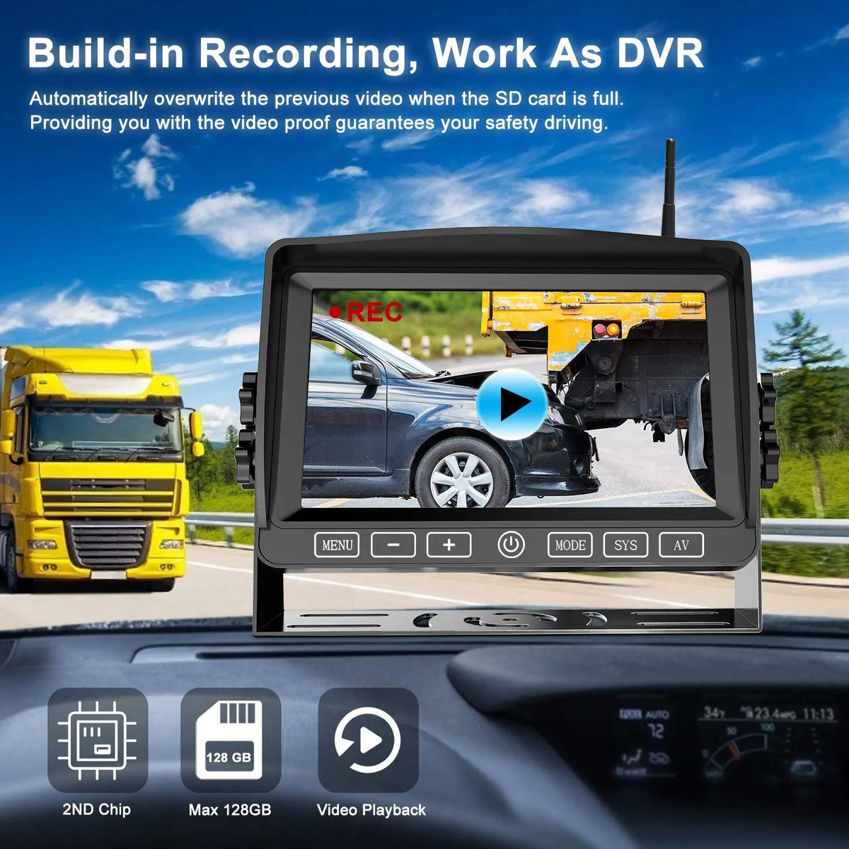 RV/Trailer/Truck Waterproof 7" Touch Split Cameras, HD Cam 4 for Screen Dual/Quad Monitor Backup Parking Recording w/ IP69 Button, Supports 7-inch Fookoo 1080P Wireless Lines View (DW701) Rear Camera,