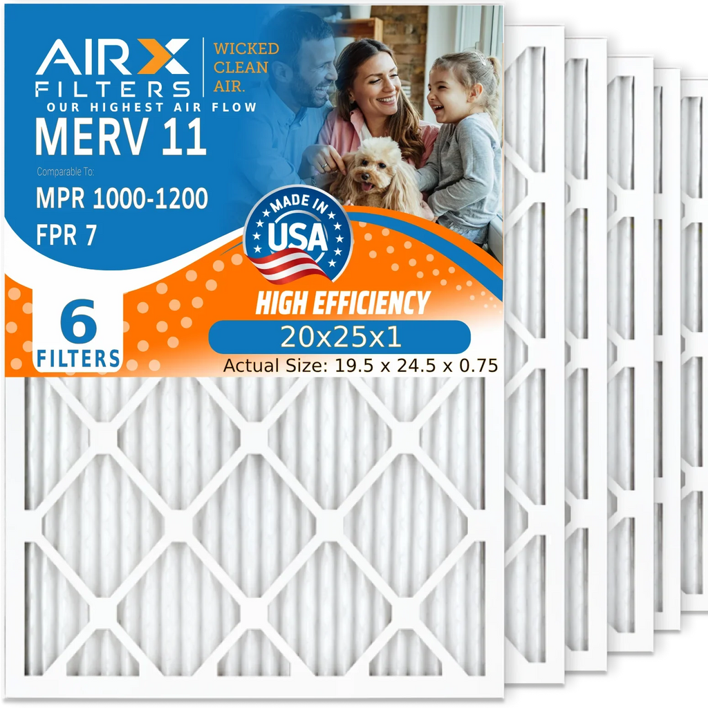 MPR Pleated Premium USA Comparable & MERV Furnace 7 1200 6 CLEAN Conditioner Air Electrostatic Air AIRX Filters HVAC WICKED to Filter 20x25x1 by 11 Filter FPR AIR. Pack 1000, Made FILTERS MPR 20x25x1
