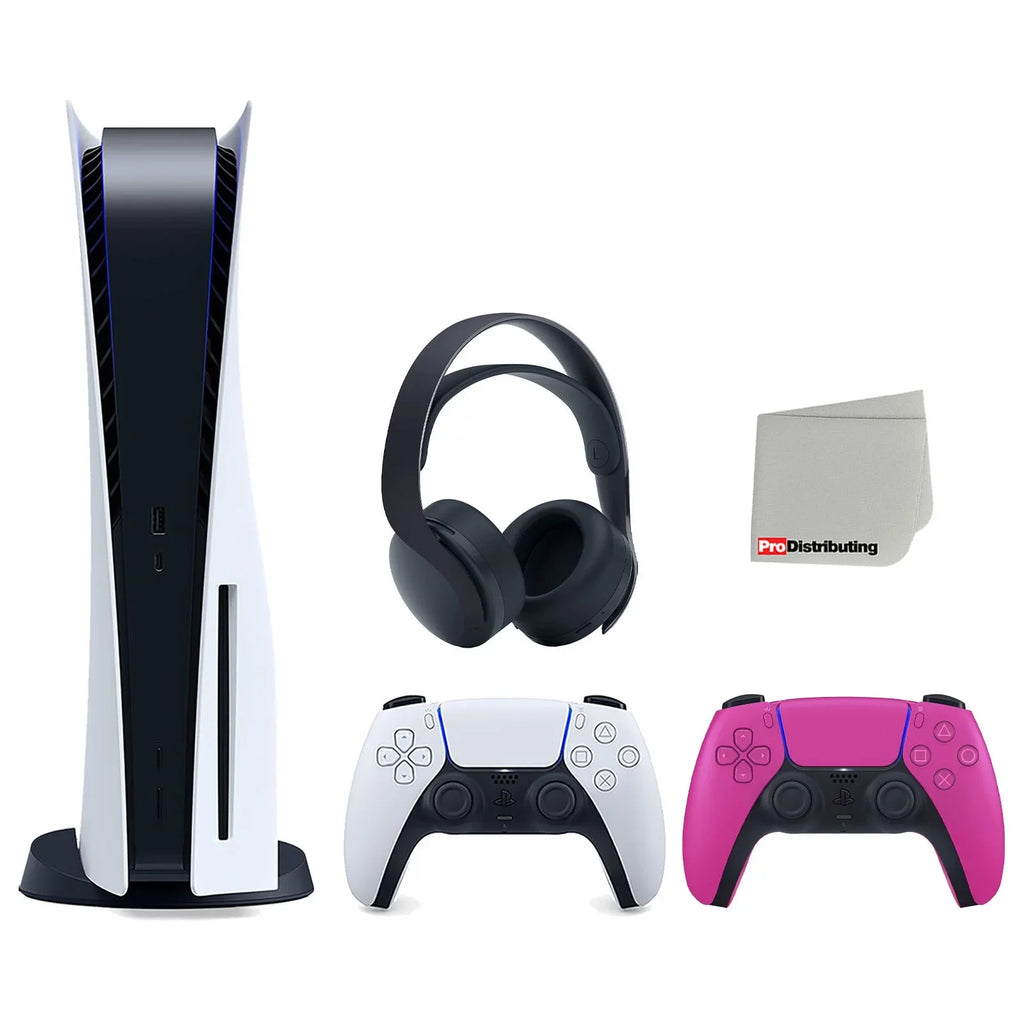 and Headset 3D Black with Extra Playstation Disc Version Sony with Cleaning 5 Controller Console Bundle Pink PULSE Cloth
