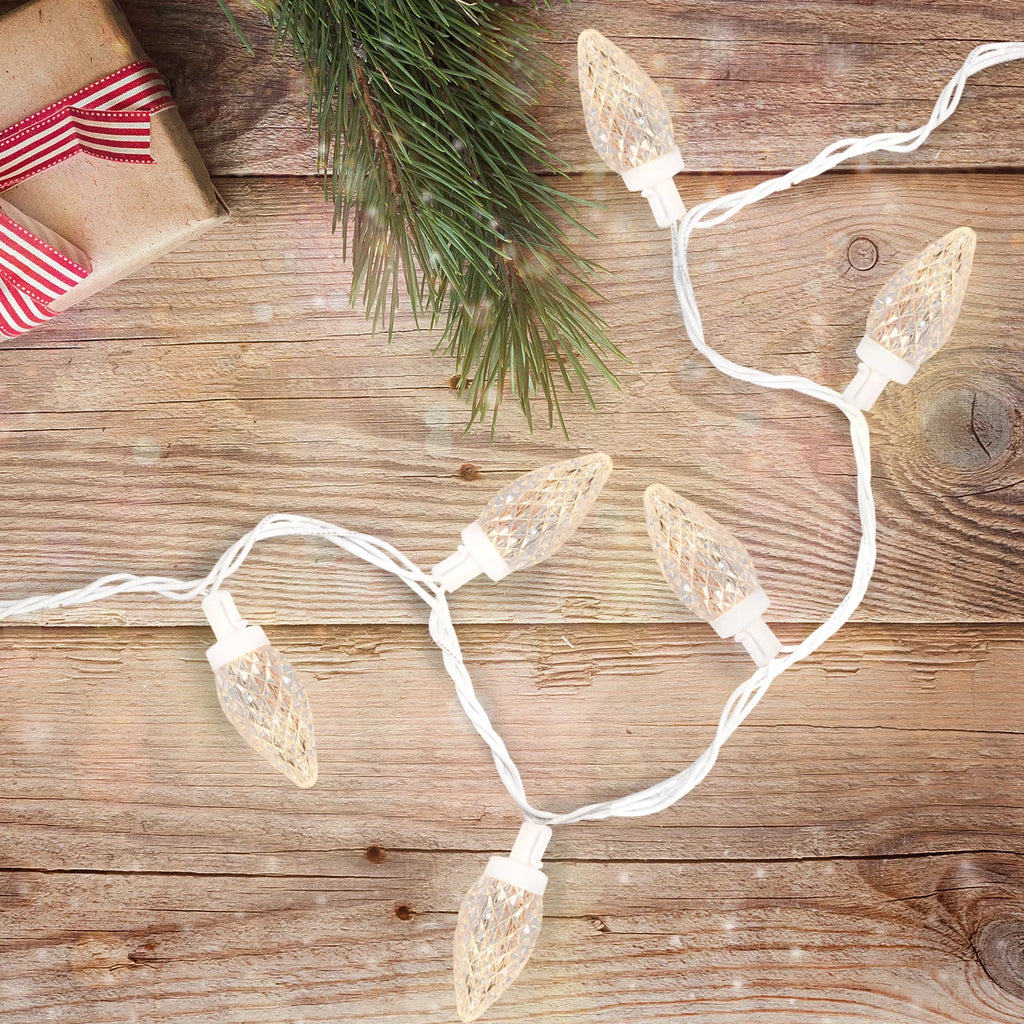 C9 White Christmas Northlight 100 41 ft LED Count Warm - White Wire Faceted Lights