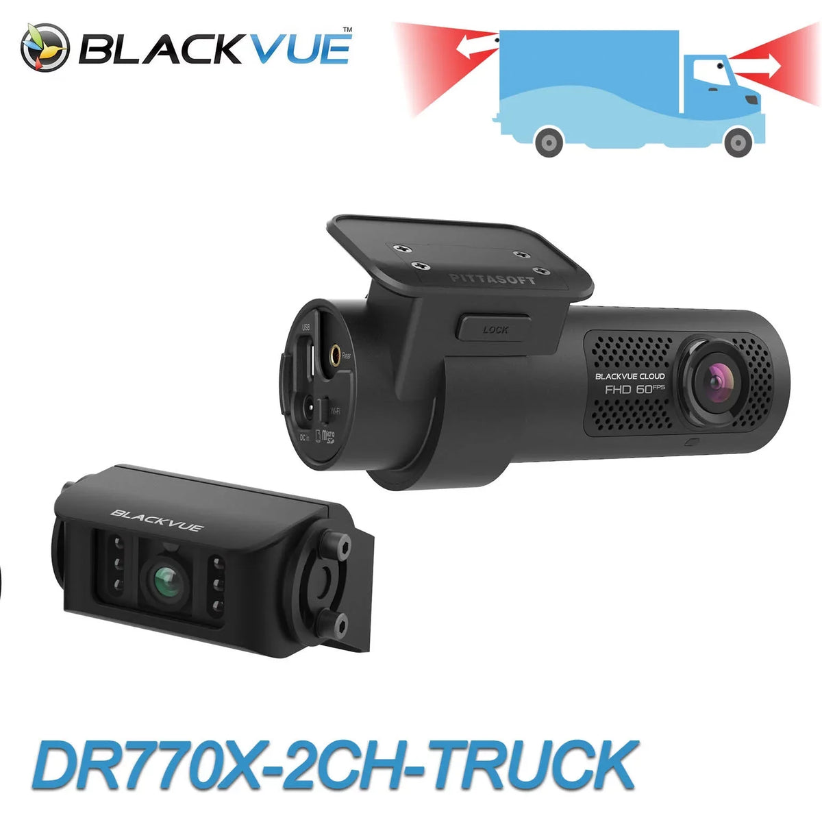 Cloud-Ready | BlackVue With Front Waterproof 128GB Dash & Cam GPS DR770X-2CH-TRUCK 1080p Exterior WiFi 60FPS Card +