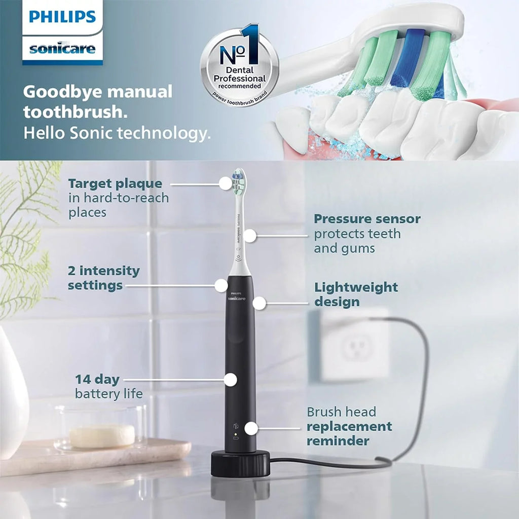 4100 Philips Sonicare Rechargeable Toothbrush, Toothbrush Black Sensor, Pressure Power with Electric