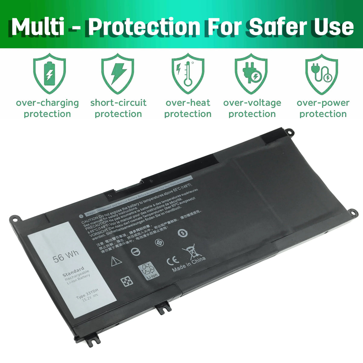 15.2V 15 battery 33YDH inspiron 7586 Battery 56Wh Dell for 7000
