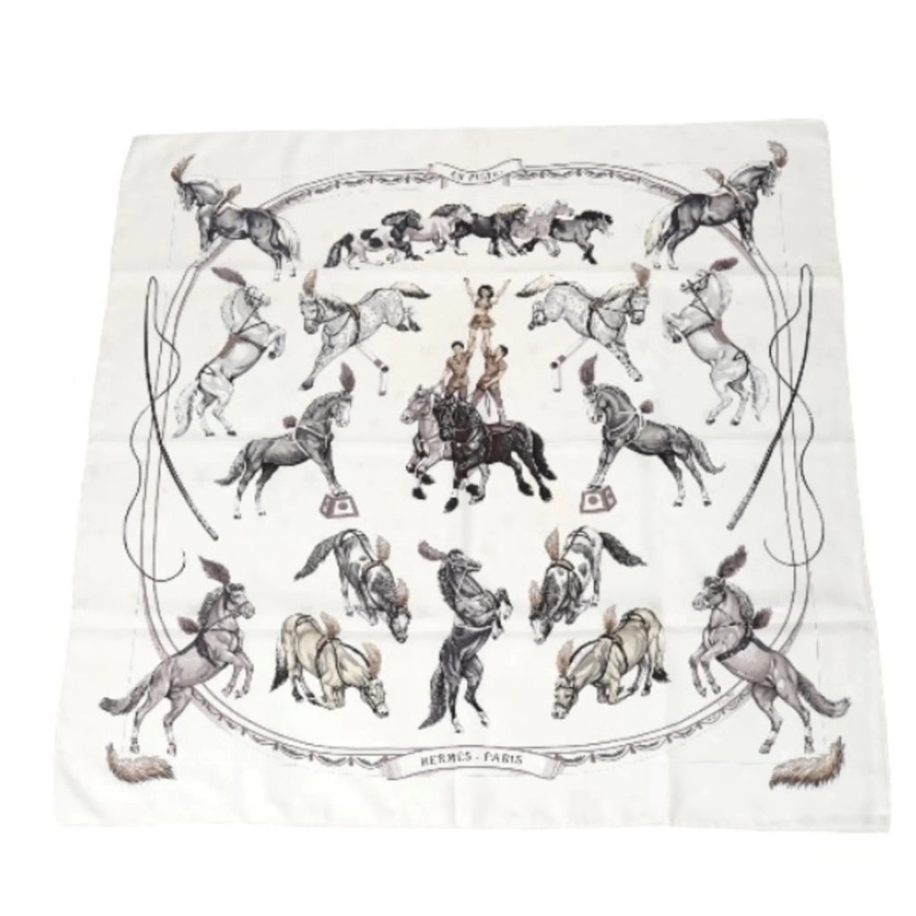 (Good) Silk HERMES Hermes Carre90 Pre-Owned 100% White Scarf