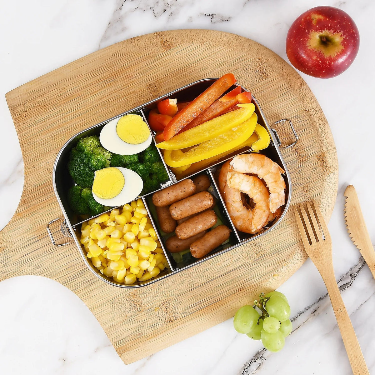 Bento Container Lunch Leak Proof 5-Compartment UPTRUST Bento Steel Food Lockable Clips Adults Box to for Stainless or Lunch 1400ML Large Kids Container, Metal Box with