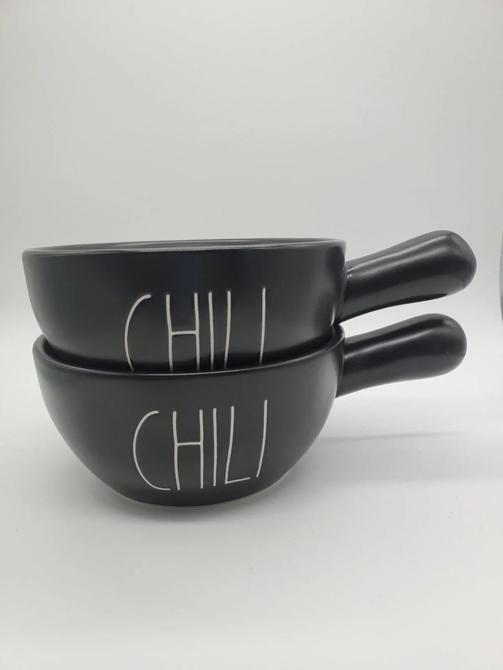 Handled Dunn White Rae with Black Letters Bowl LL CHILI Ceramic