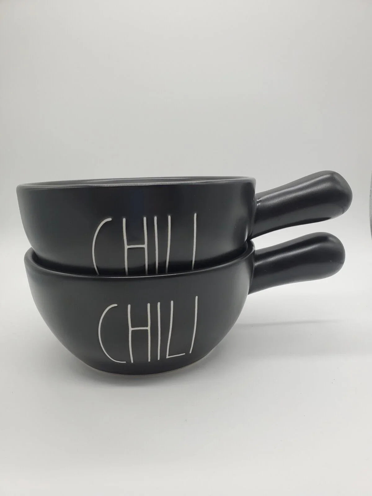 Handled Dunn White Rae with Black Letters Bowl LL CHILI Ceramic