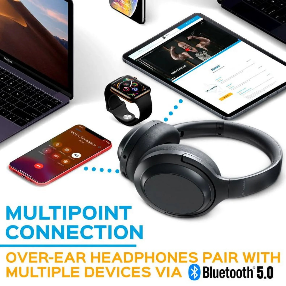Control Bluetooth Charging, Ear - Canceling 45H Headphones with Hybryd TREBLAB Z7 Wireless & Mic USB-C Fast Touch Over ANC PRO Playtime Headphones (Grey) - Noise Sound, Active w/aptX, Stereo