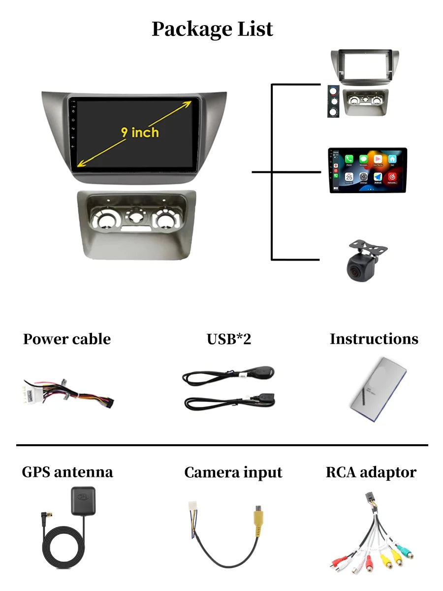 Auto 9 Bluetooth Car With Carplay Android For 2000 - Lancer Navi CS Screen GPS Radio Mitsubishi Stereo Android 2010