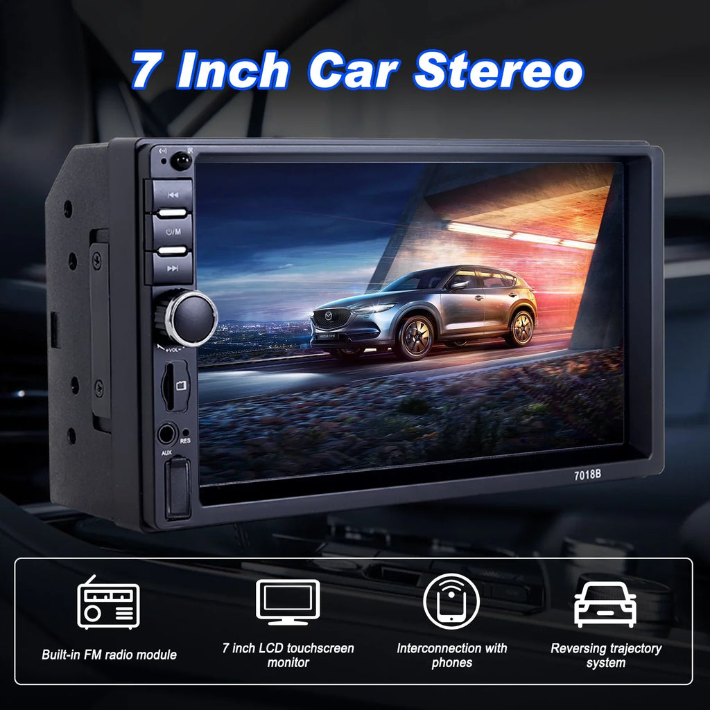 Din 2 Reversing MP5 HD Bluetooth Car Player Touch Double Camera with Player, Backup Inch Car Stereo 1080P Radio 7 Screen Video