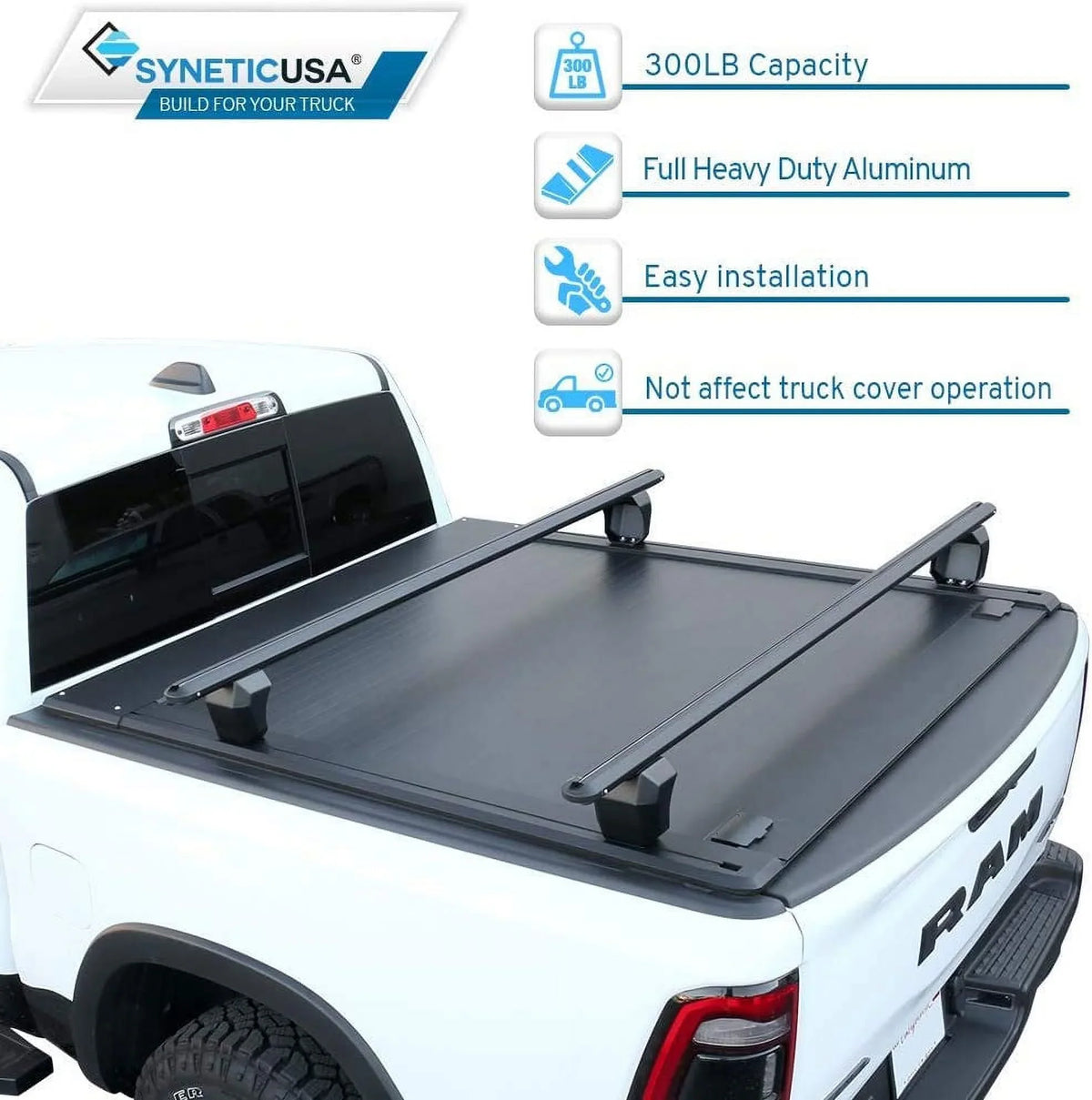 Cross Syneticusa Tonneau with Aluminum Matte Waterproof (67.4”) Fits Low Cover 2019-2022 Hard Retractable Off Bars Ram 1500 Black 5'7" Bed Profile Road