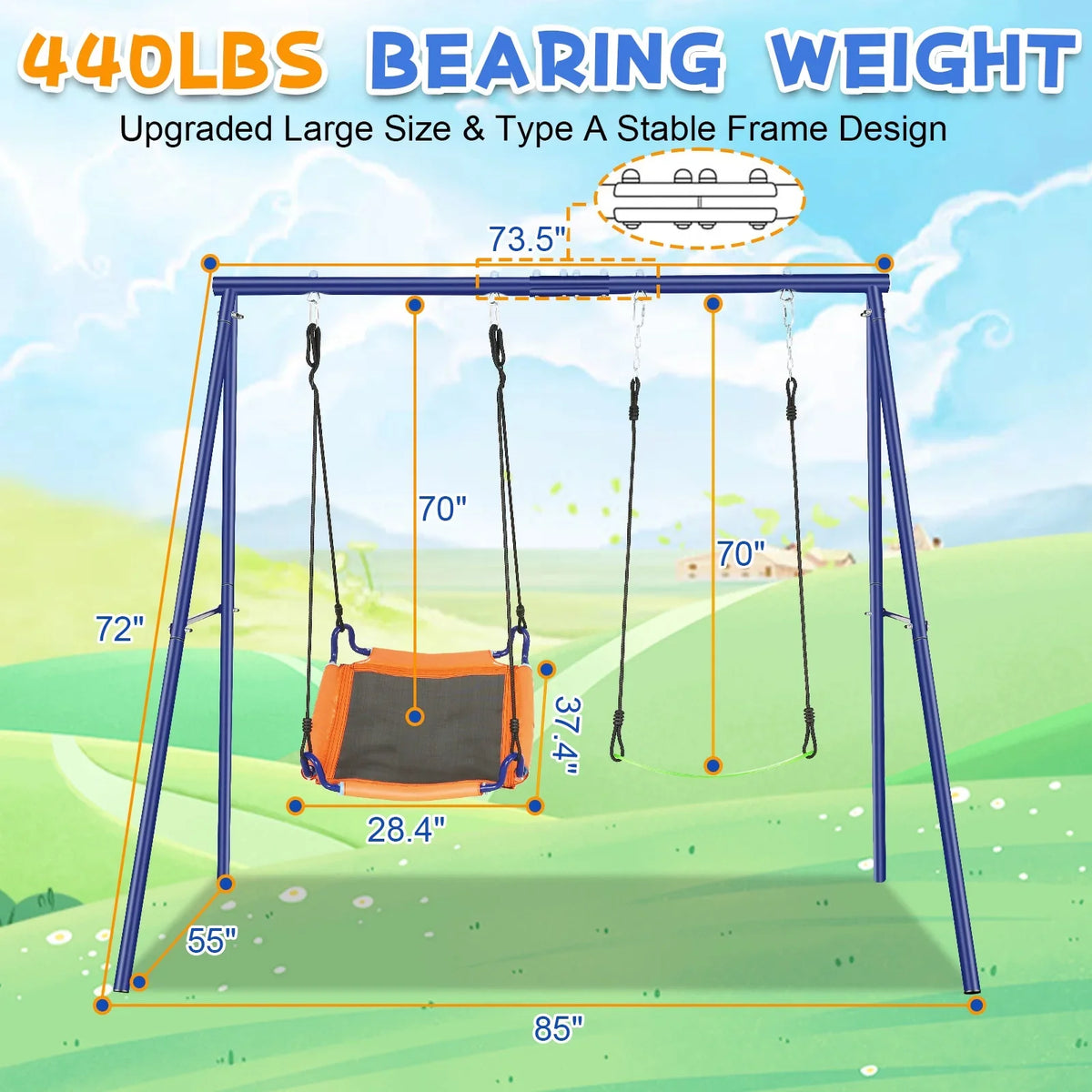 with Set 2-in-1 1Saucer Kids Outdoor 1Belt Swing Swing Swing Sets & Seat, Adjustable Set 440lbs Backyards, for with Swing Qhomic Swing Seat