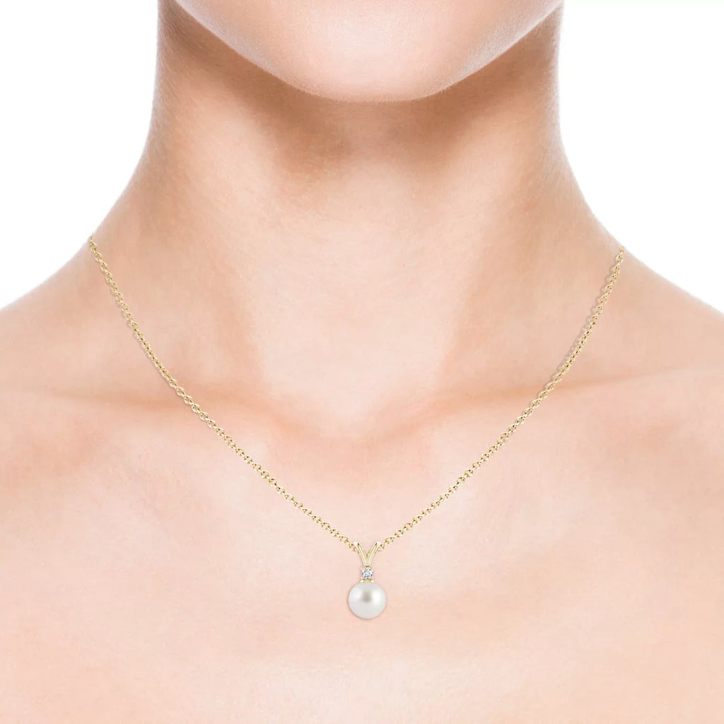 Cultured Jewelry for Yellow Girls Angara Wedding, (Grade-AAA|Size-8mm) Birthstone 14K in Her Necklace Birthday, Gold Pendant South for Sea Women, Pearl June Valentines Gifts V-Bale Day Engagement,