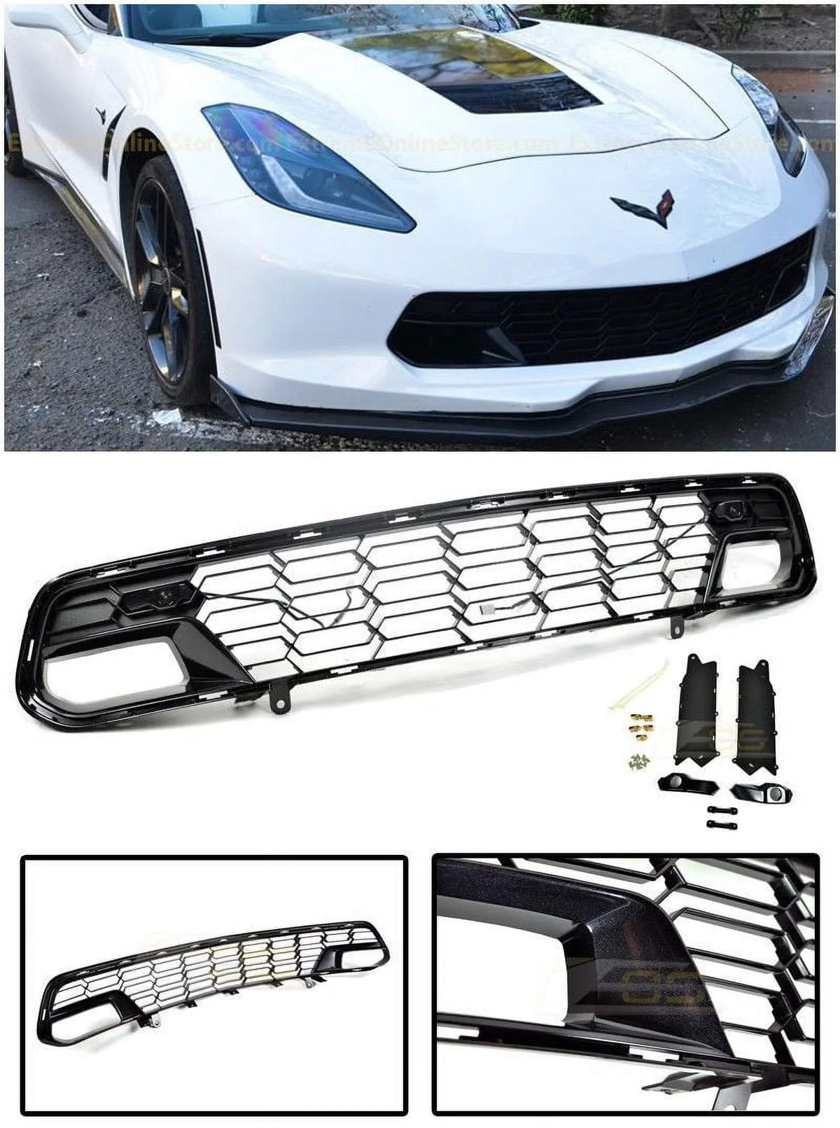 Online Style | Carbon (with Chevrolet Flash Cover Models Painted Z06 Bracket) All Store Bumper for C7 Grille 2014-2019 Front Camera Factory Front Extreme Metallic Lower Replacement GM Corvette