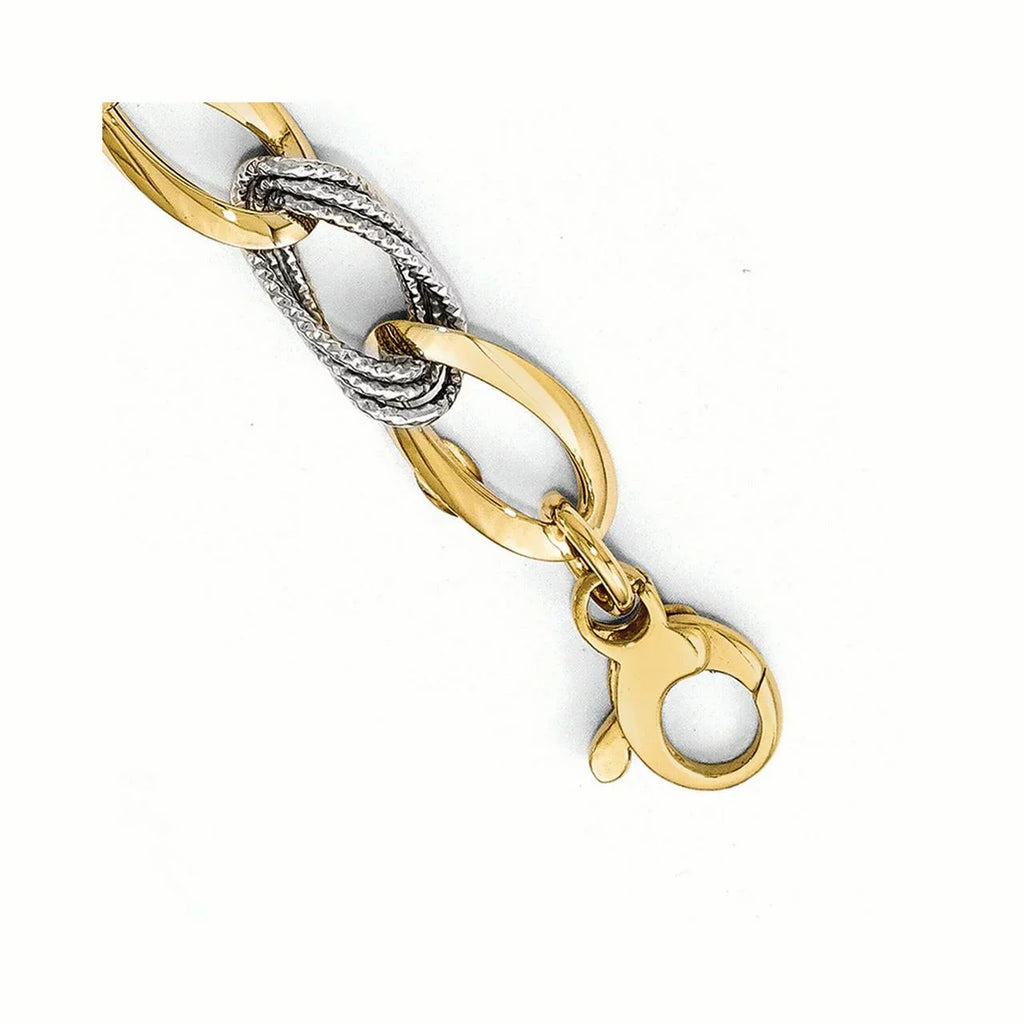 Link Polished Gold Bracelet D/C 14k Two-Tone Fancy