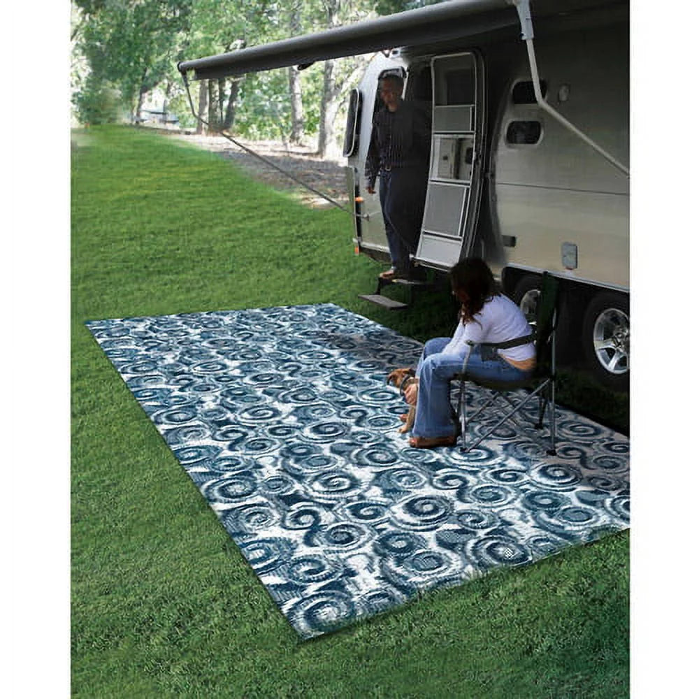 Outdoor RV 8' Accessory Swirl Blue Camco Outdoor for Camping, Picnicking, (42841) the and 16' x Beach - Reversible RVing, Perfect Mat,