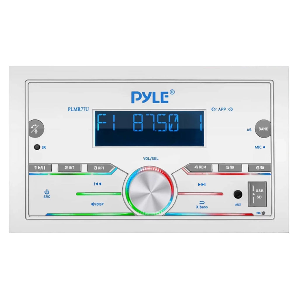 Pontoon White Marine FT 50 Bundle: 6.5'' Speaker Pyle Amplifier, 21-29' 4-Channel Installation 4x Wire, Audio Waterproof DIN Double Antenna Receiver, Gauge Bluetooth Amp 18 Radio Kit, Speakers, Boat