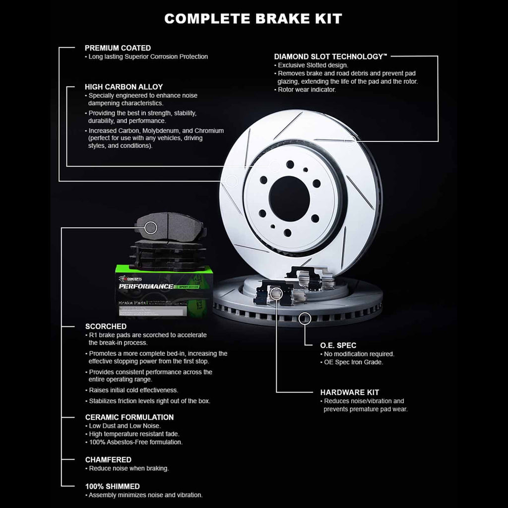 Pads and Concepts Front 2007-2015 Rotors G35, Rotors| Brake and Kit and Brake Rotors G37, Pads| Hardware Performance INFINITI |Front R1 Pads| Sport Kit|fits Q60 Brakes Brake