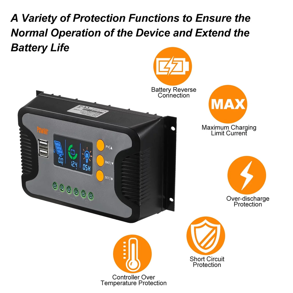 Solar Power Battery Charge 12V-48V Auto Charge PWM LCD Output Detection Solar Charging USB 5V Battery Controller Bulk/Boost/Float Controller Display 30A Dual Controller Vistreck 12V/24V/36V/48V with
