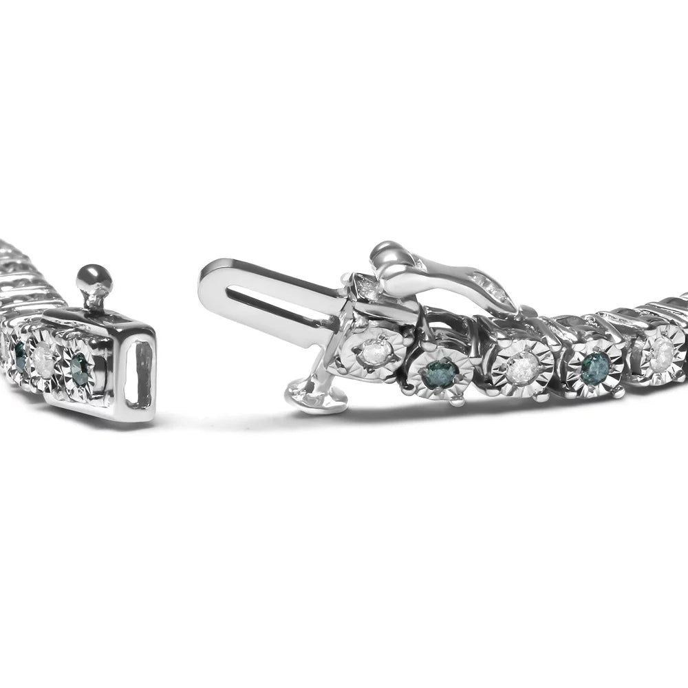I3 (Green Diamond Clarity) Clasp Tennis cut Box I-J of Cttw Inches Brilliance - Diamond Womens Color, Green Haus Sterling Size and 7" Round 1.0 Treated White Bracelet Silver .925 Alternating with and