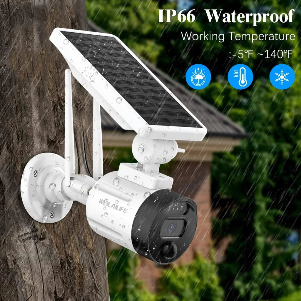 (2 Pack) Detection, Camera Surveillance Wi-Fi Security Rechargeable Wireless Solar Outdoor Battery Dual Vision, with 2K Night Camera, Panel, AI Antenna Solar WEILAILIFE
