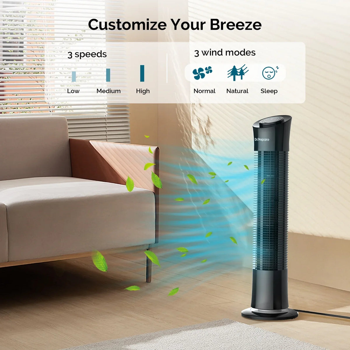 Fan，Portable 30’’ w/Remote/3 Timer Floor Home/Office for Dr. Oscillation Fans Tower Speeds/7.5h Stand Prepare
