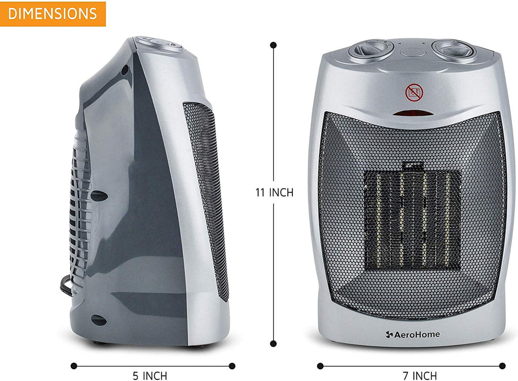 with Space AeroHome Adjustable Thermostat, 1500W Electric Silver Heater Personal Ceramic