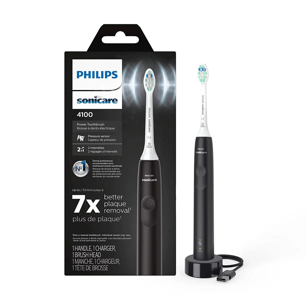 4100 Philips Sonicare Rechargeable Toothbrush, Toothbrush Black Sensor, Pressure Power with Electric