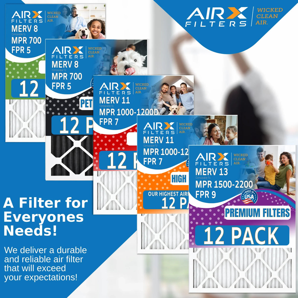 '- 1500 by Rating, WICKED CLEAN FPR FILTERS in 12 13 Comparable Filters 9 AIRX to 2200 Made Filter of Furnace Air Pack - USA MPR 14x24x1 AIR. & MERV