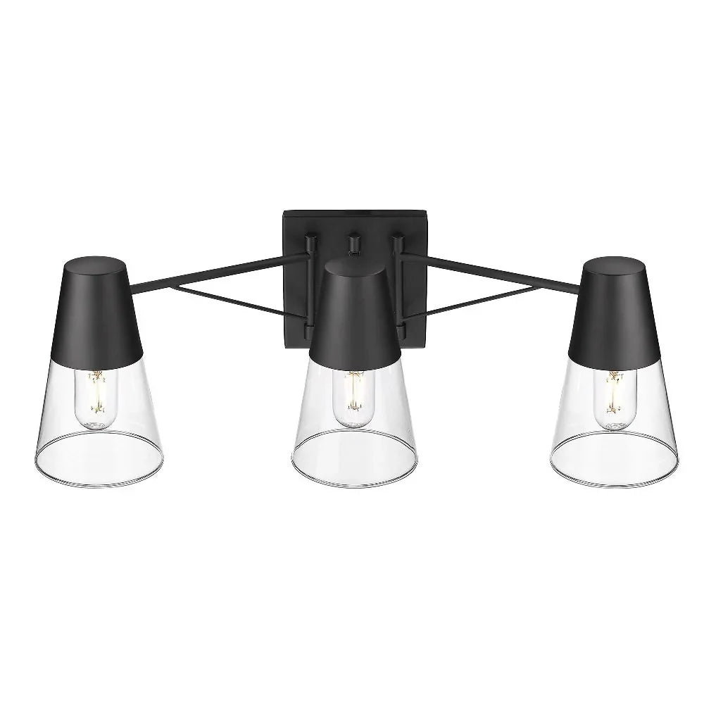 Black/Clear 3-Light Ryker Vanity Bath Matte Metal/Glass Lighting in Golden