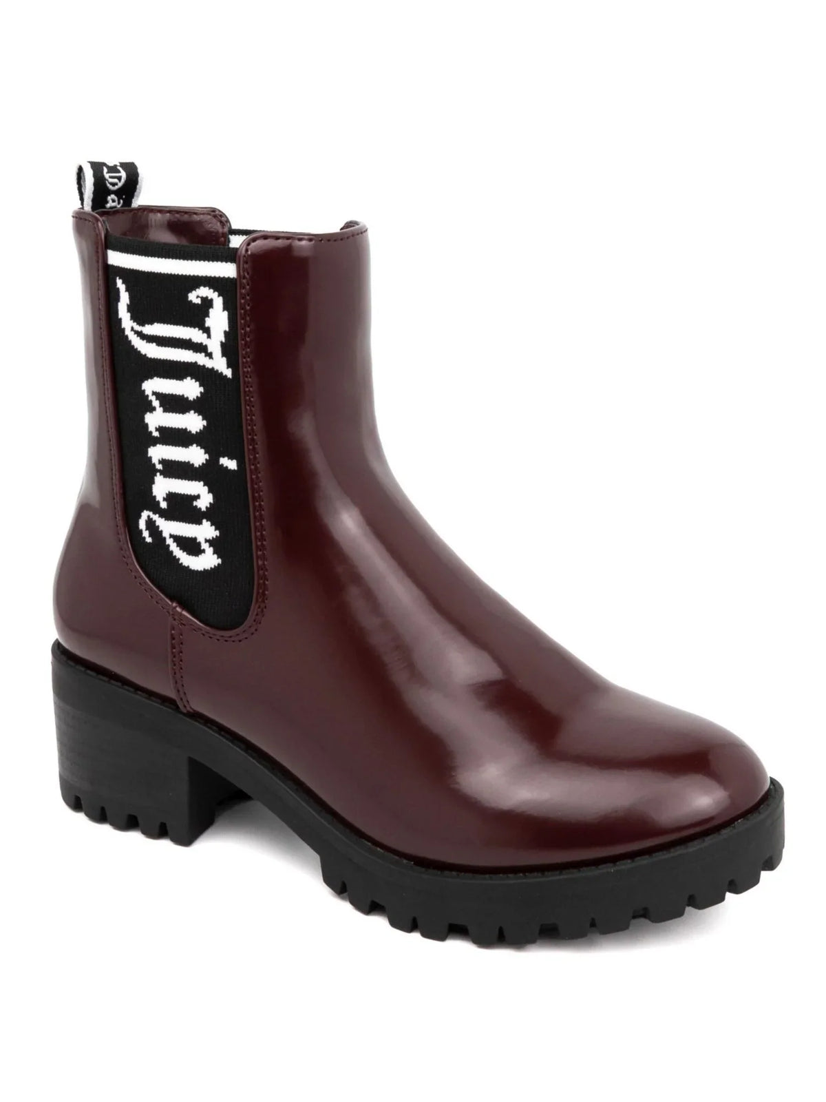 COUTURE 7.5 M Toe Heel Womens Round One-up Burgundy Goring Booties Logo JUICY Block Comfort