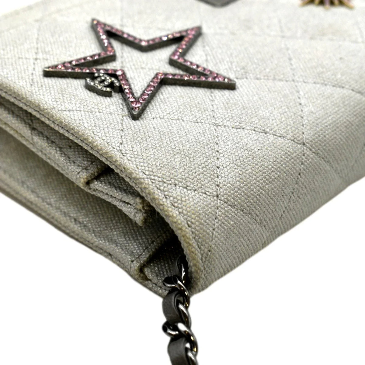WOC Bag Reissue Crossbody Space Light Canvas Grey Pre-Owned CHANEL Quilted Charm 2.55 Classic