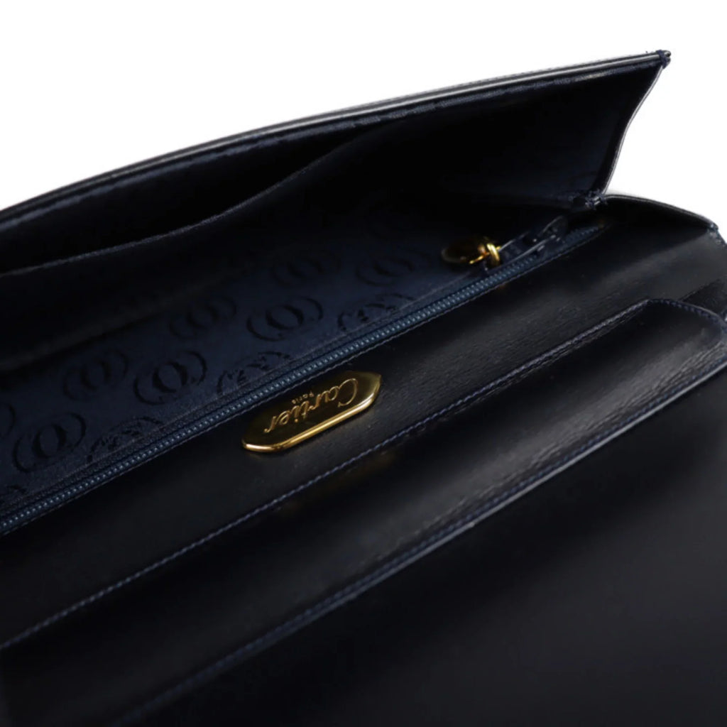 Pre-Owned line calf navy Cartier bag (Good) shoulder 2WAY dark CARTIER clutch leather sapphire