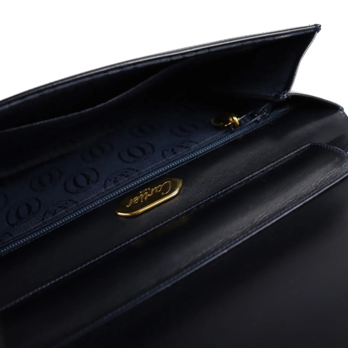 Pre-Owned line calf navy Cartier bag (Good) shoulder 2WAY dark CARTIER clutch leather sapphire