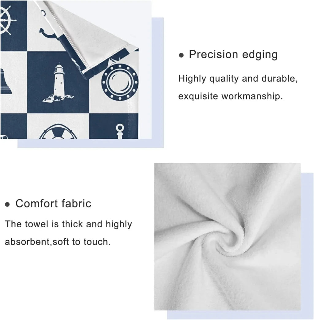 Cotton Soft Bathroom Anchor Absorbent Sets 3 Vessel Towels Fingertip Decorative Checked Lighthouse Bath Hand Sailing for Towels Towel Piece Bestwell