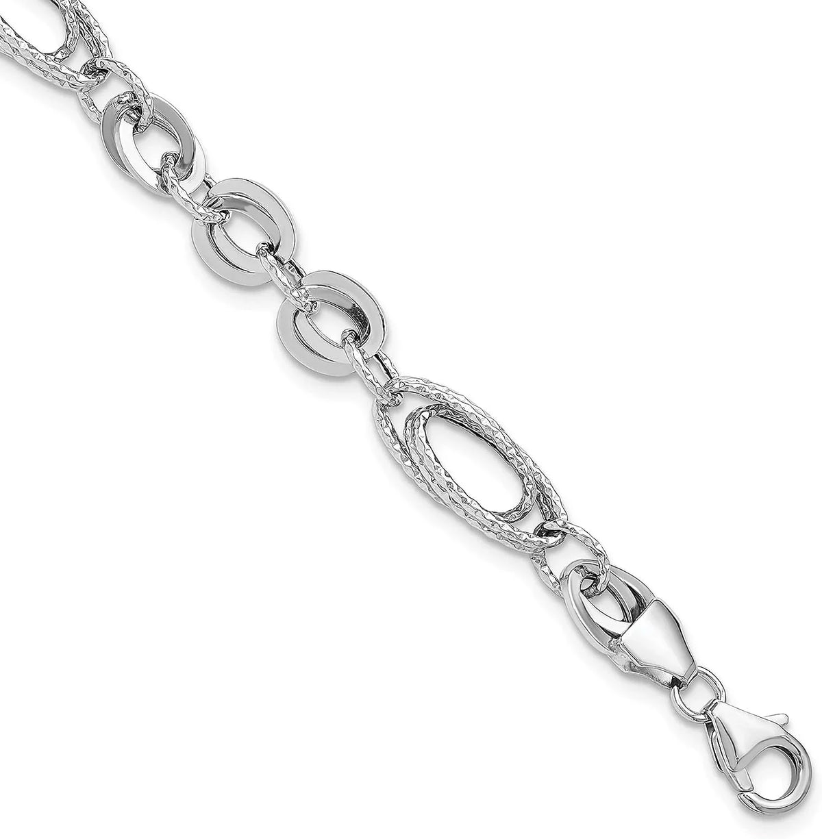 Oval Diamonds - 7.75"- Polished 14k & Italy White In Link Fancy Made Avariah Bracelet Gold Textured