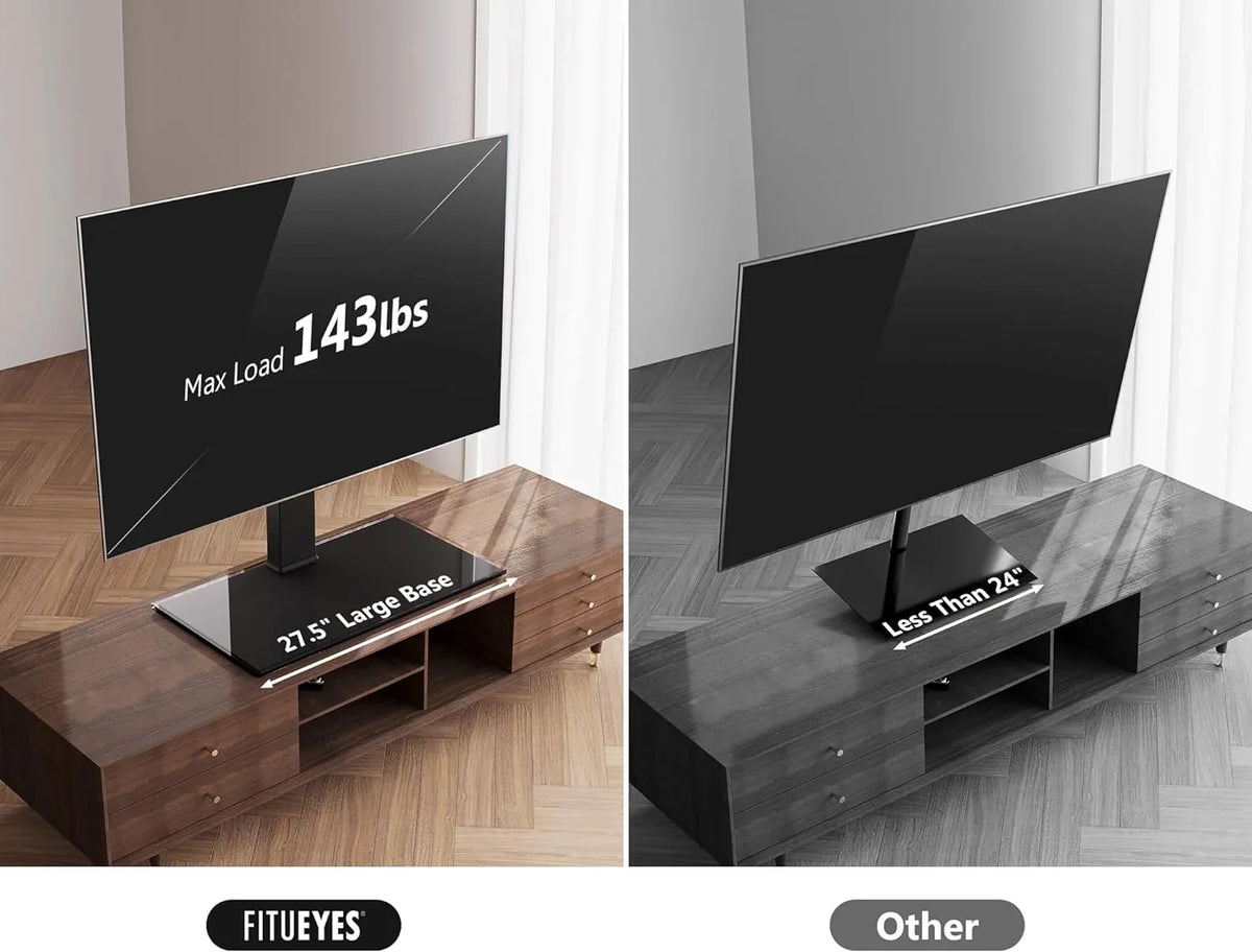 100 up Mount Degree Tabletop 50 with HBBOOMLIFE for 143 Holds Tempered TV Stand/Base Flat 4 lb to to TV Swivel Glass inch Level Height Swivel Screen 85 Base Universal TV Adjustable Stand