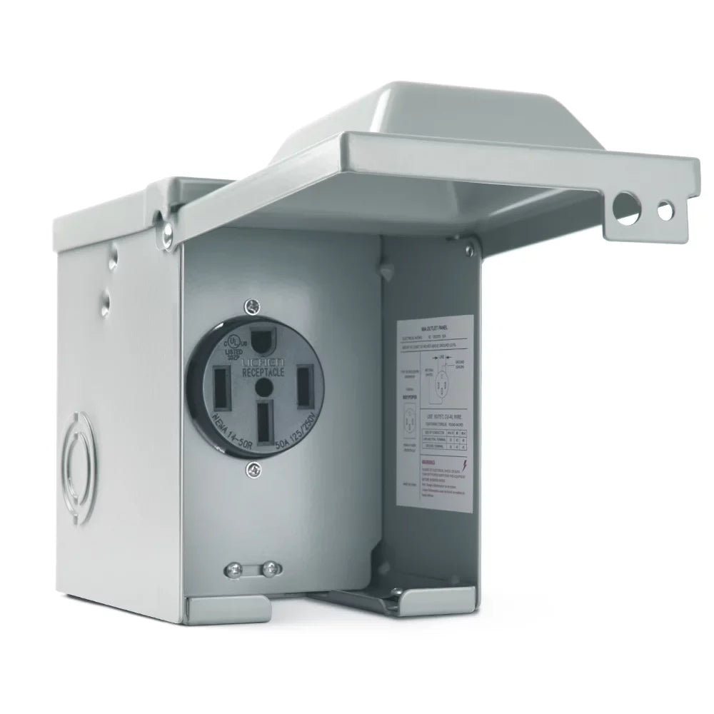 125/250V, Box for Outlet RV 14-50R Weatherproof MICTUNING Enclosed Electrical Plug, Panel NEMA RV Receptacle Power Travel Camper Box Motorhome Trailer 50 Outdoor Amp Lockable Gray Power RV
