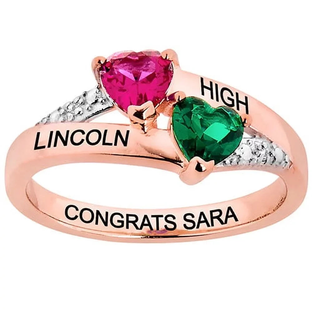 Freestyle School for Sterling Silver, Heart College High or Double Now Accent Order Graduation, Personalized, Diamond Birthstone Ring Class