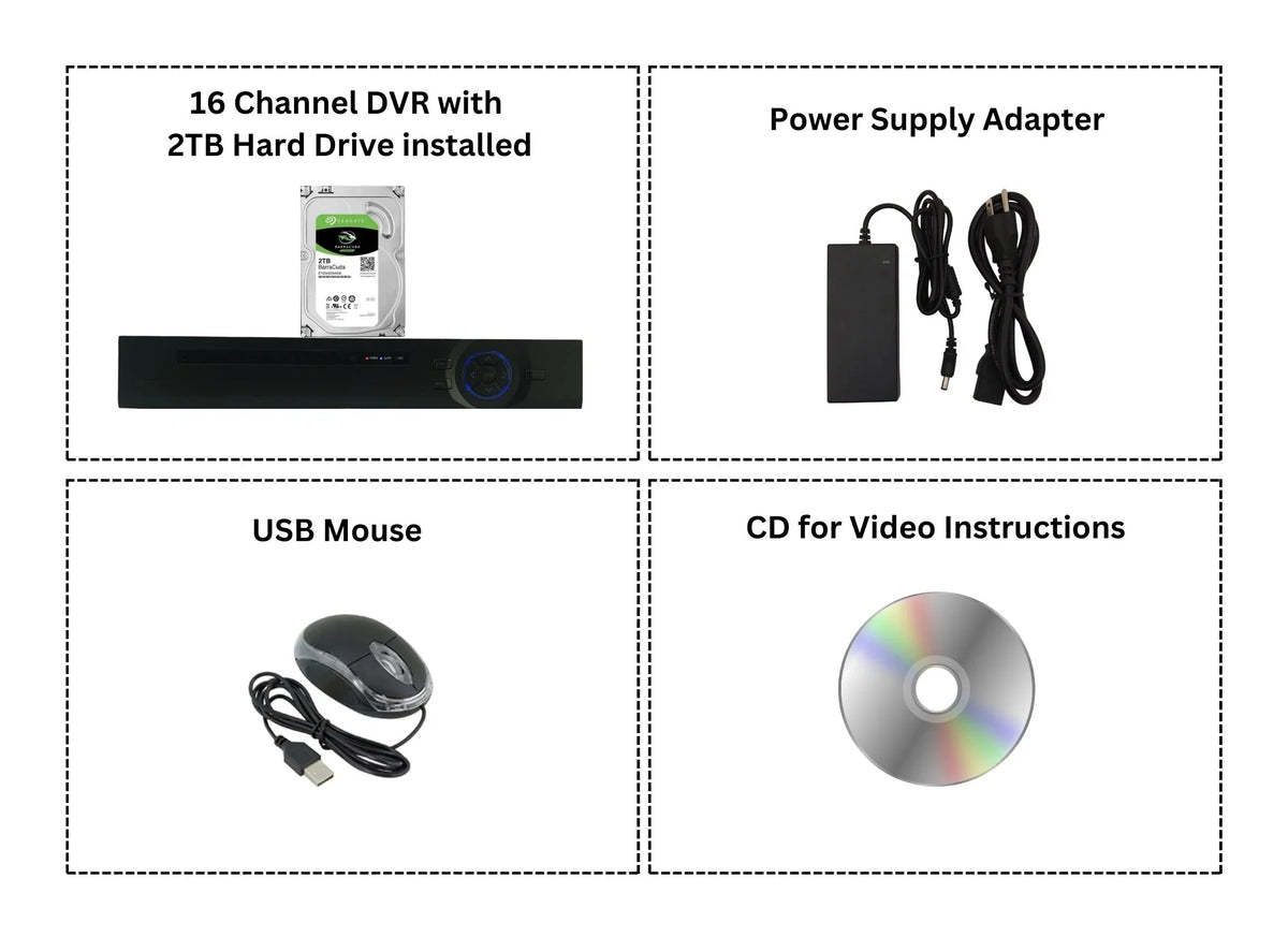 Analog Evertech TVI 2TB Channel Video High CVI Definition Security Camera AHD Recorder Hard Digital DVR 16 Drive