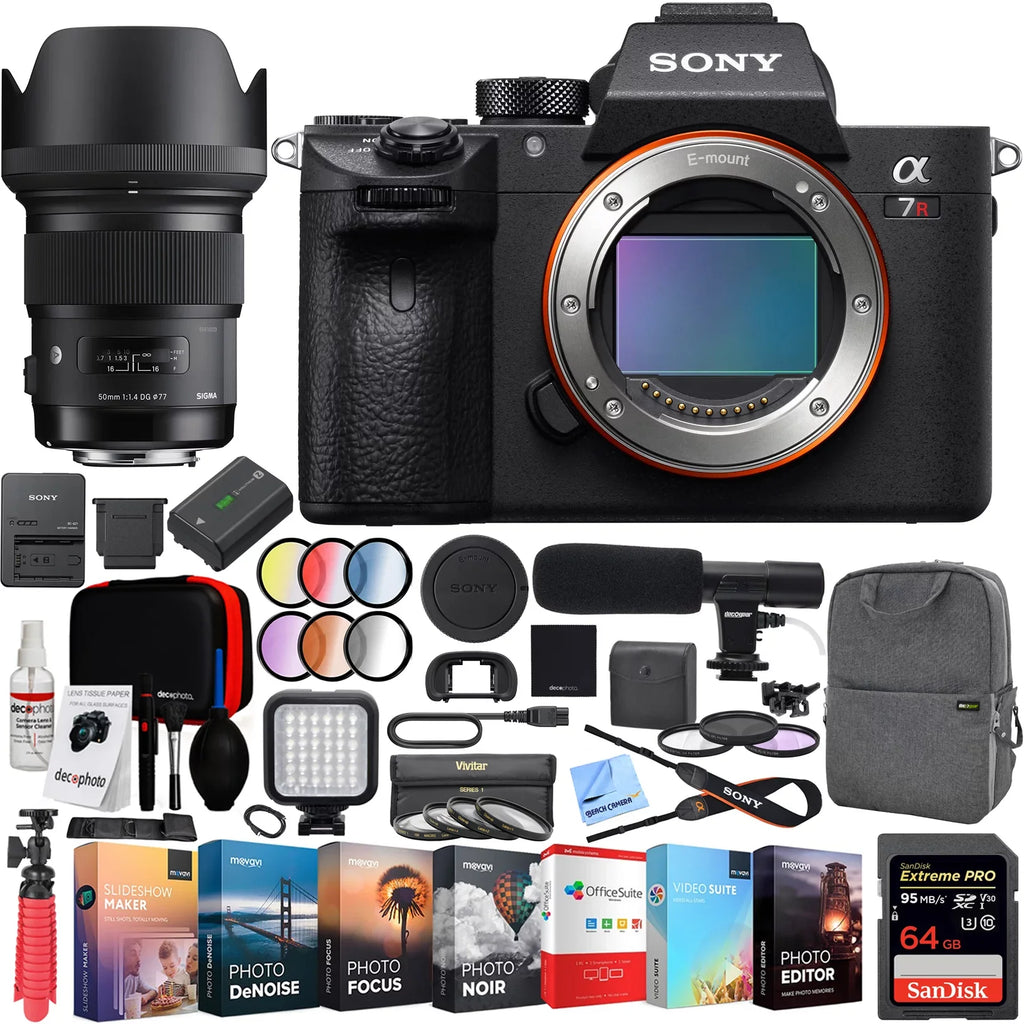 Deco Lens HSM Suite with Gear Sigma Editing E-mount DG 50mm and (ILCE7RM3/B) Microphone Backpack III F1.4 Kit Mirrorless Body ART 42.4MP Interchangeable Bundle Full-frame Lens Sony a7R Camera