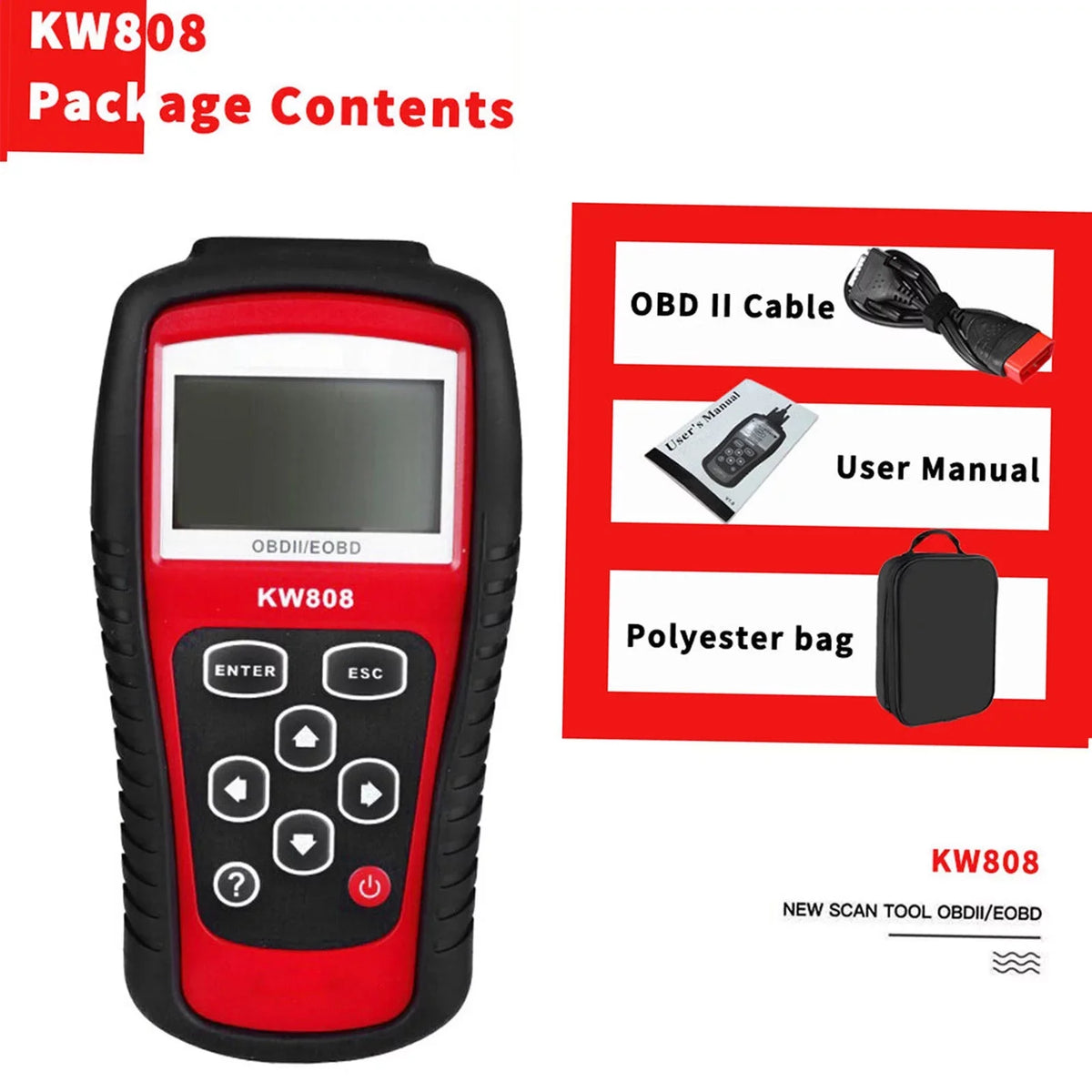 and OBDII Reader KW808 Decoder / EOBD Auto Detection OWSOO Scanner Cars Code