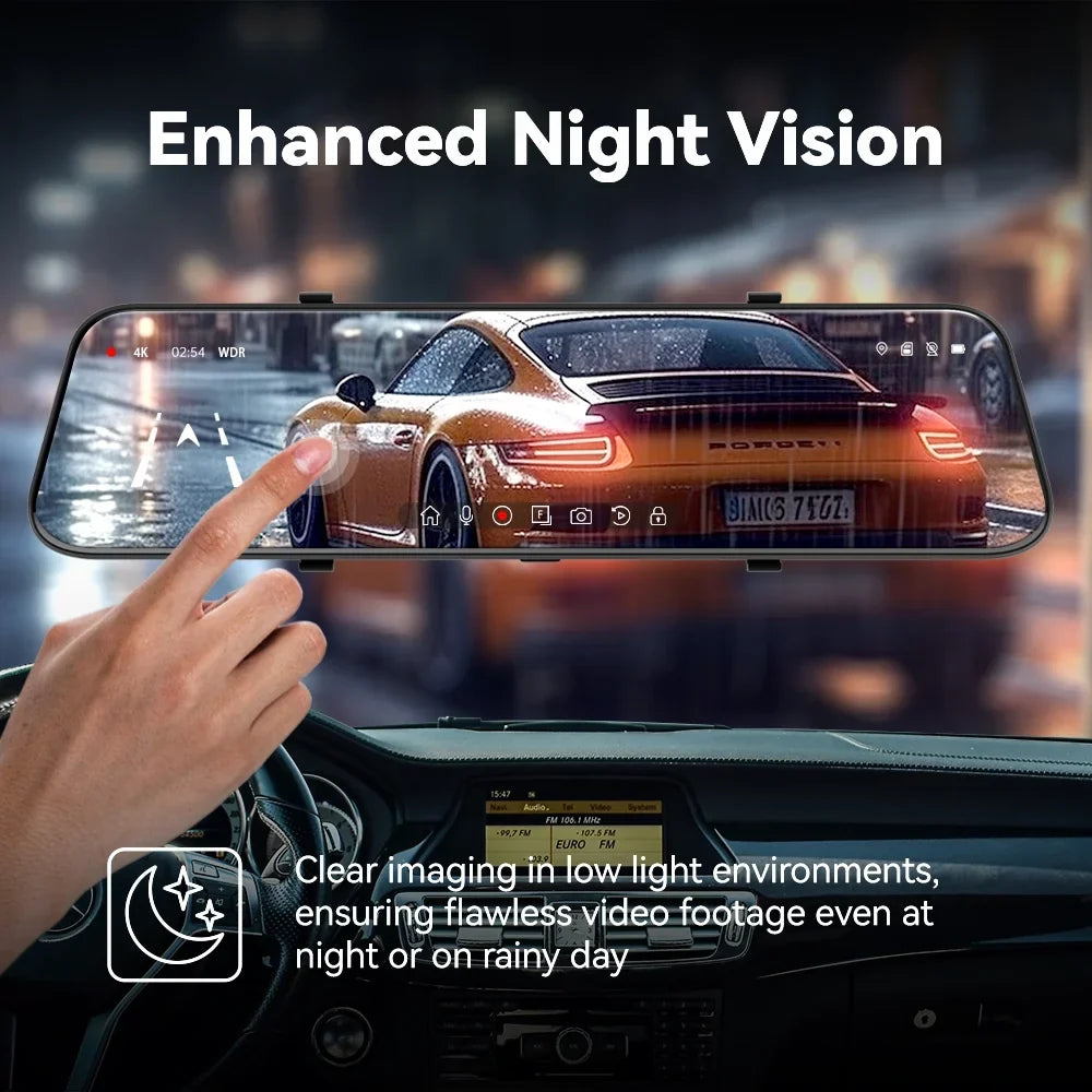 Front Parking Rear Backup Camera, Monitoring, PELSEE Rearview Full & Voice Free Cameras for Camera, 2160P Control, with 32GB Mirror 12" Cam Mirror Dash Cam Dual GPS Cars, Dash and Card 4K HD
