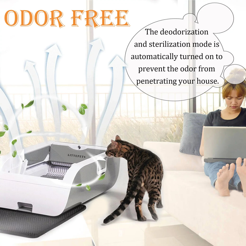 Self Removal No Anti-pinch Scooping Cat Smart Suhaco Intelligent Hood Automatic Control with Litter Litter Cleaning Box APP Litter & Mat Odor Box Sensing