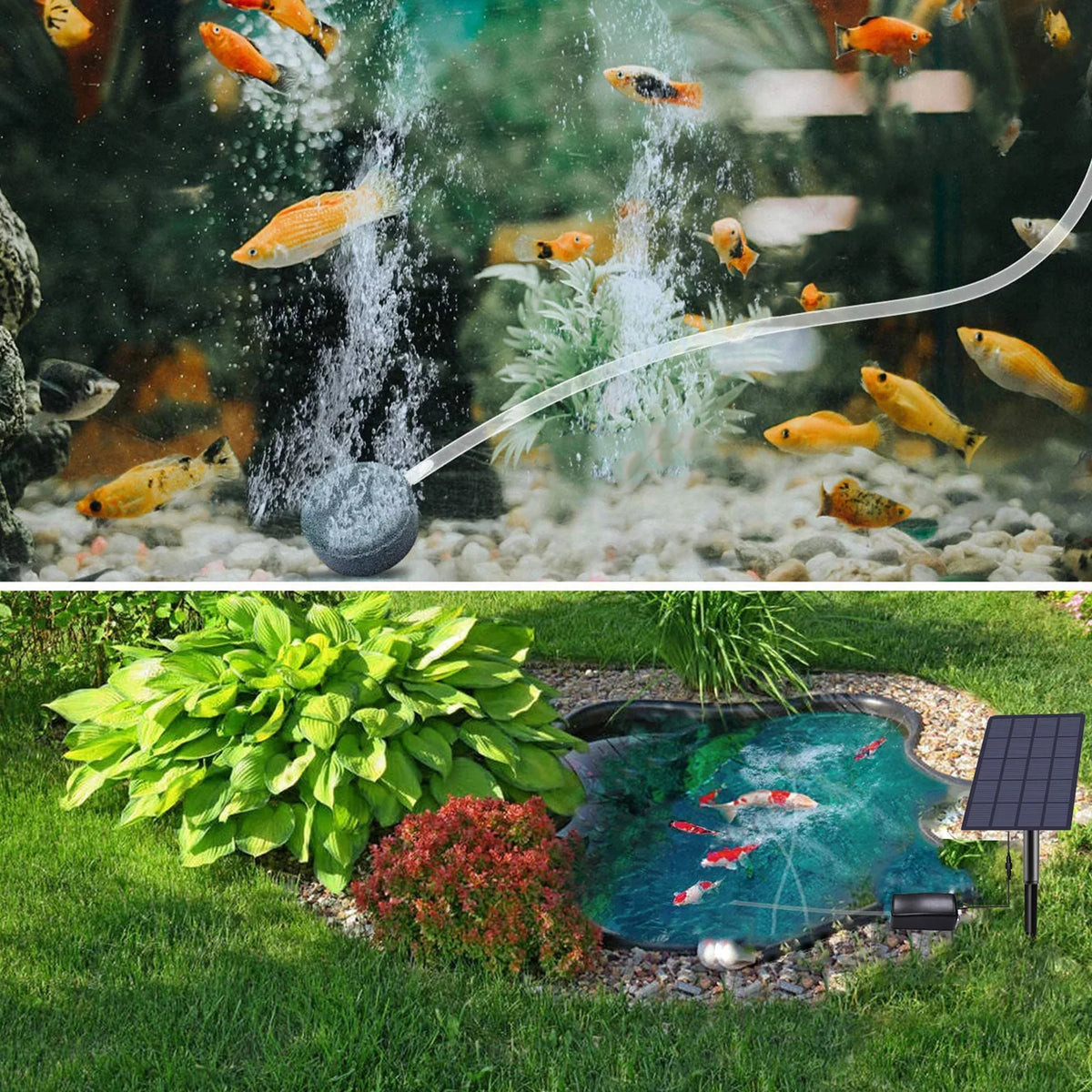 Plug-in 2W Aerator Uteam Pipe Solar Pond Aquarium Air Fish Bubble Pump for for Stones Pool Powered Tank Garden Ideal with