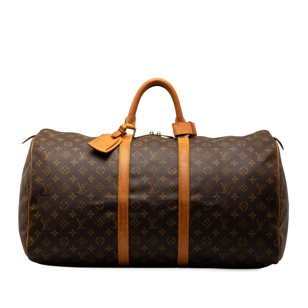 55 Authenticated Vuitton Louis Unisex WeekenderBag Monogram Keepall Brown Pre-Owned Travel Bag (Good) Canvas