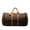 55 Authenticated Vuitton Louis Unisex WeekenderBag Monogram Keepall Brown Pre-Owned Travel Bag (Good) Canvas