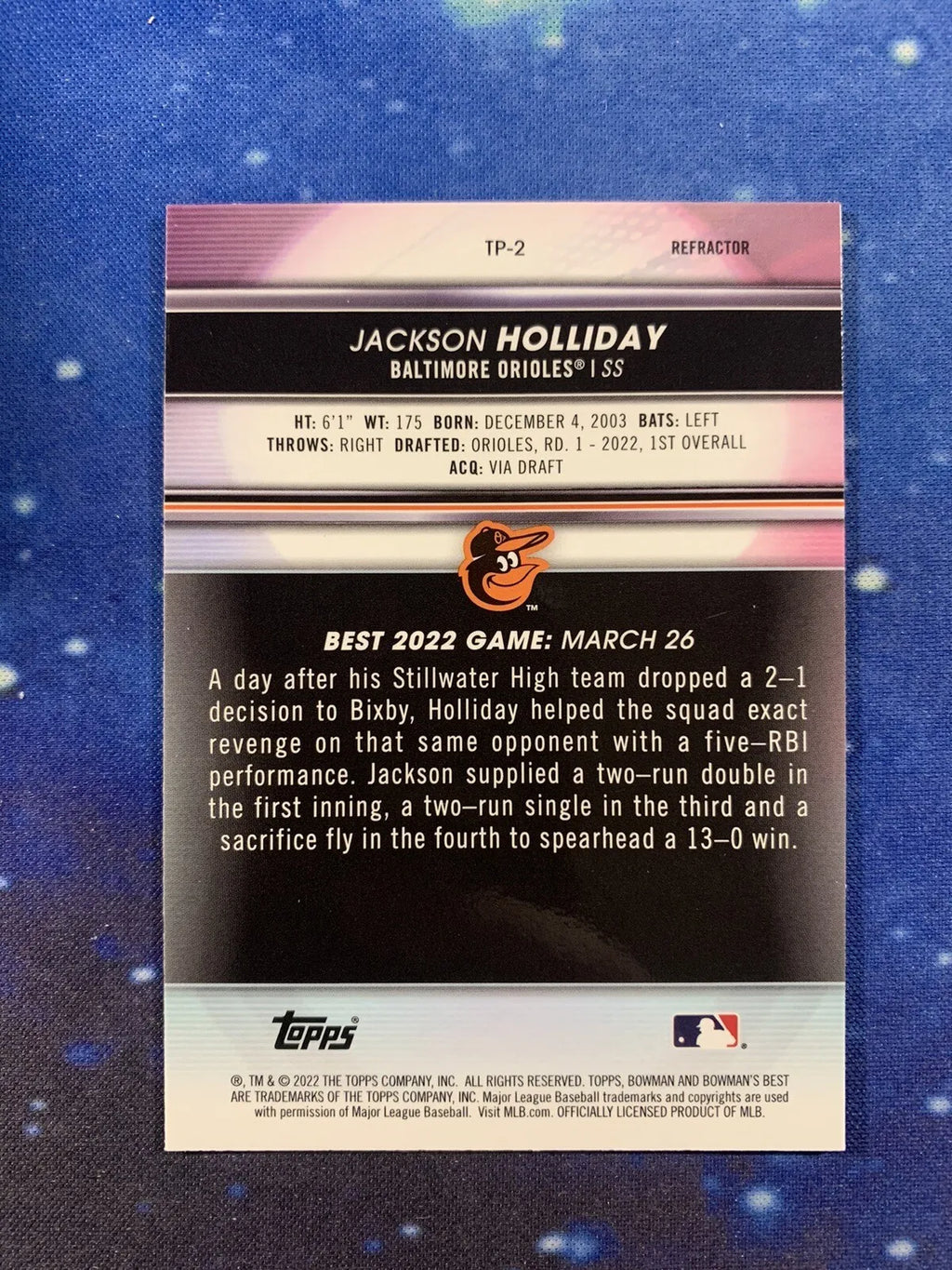 Bowmans Best #TP-2 Refractor Jackson Card 2022 Rookie Holliday