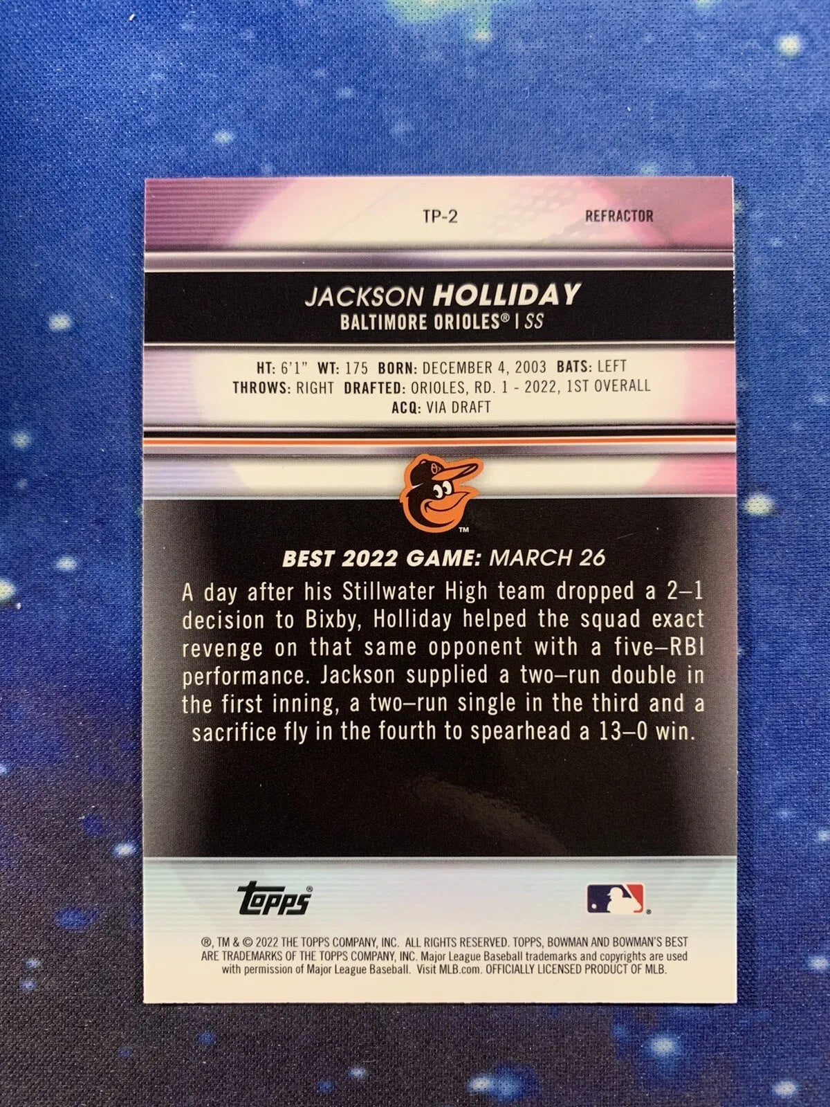 Bowmans Best #TP-2 Refractor Jackson Card 2022 Rookie Holliday